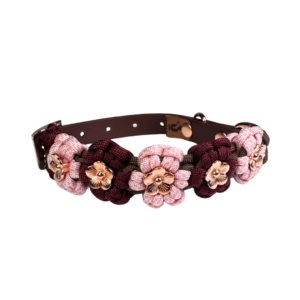 Obroża kwiatowa paracord na sprzączkę BioThane® z metalowymi kwiatkami rose gold